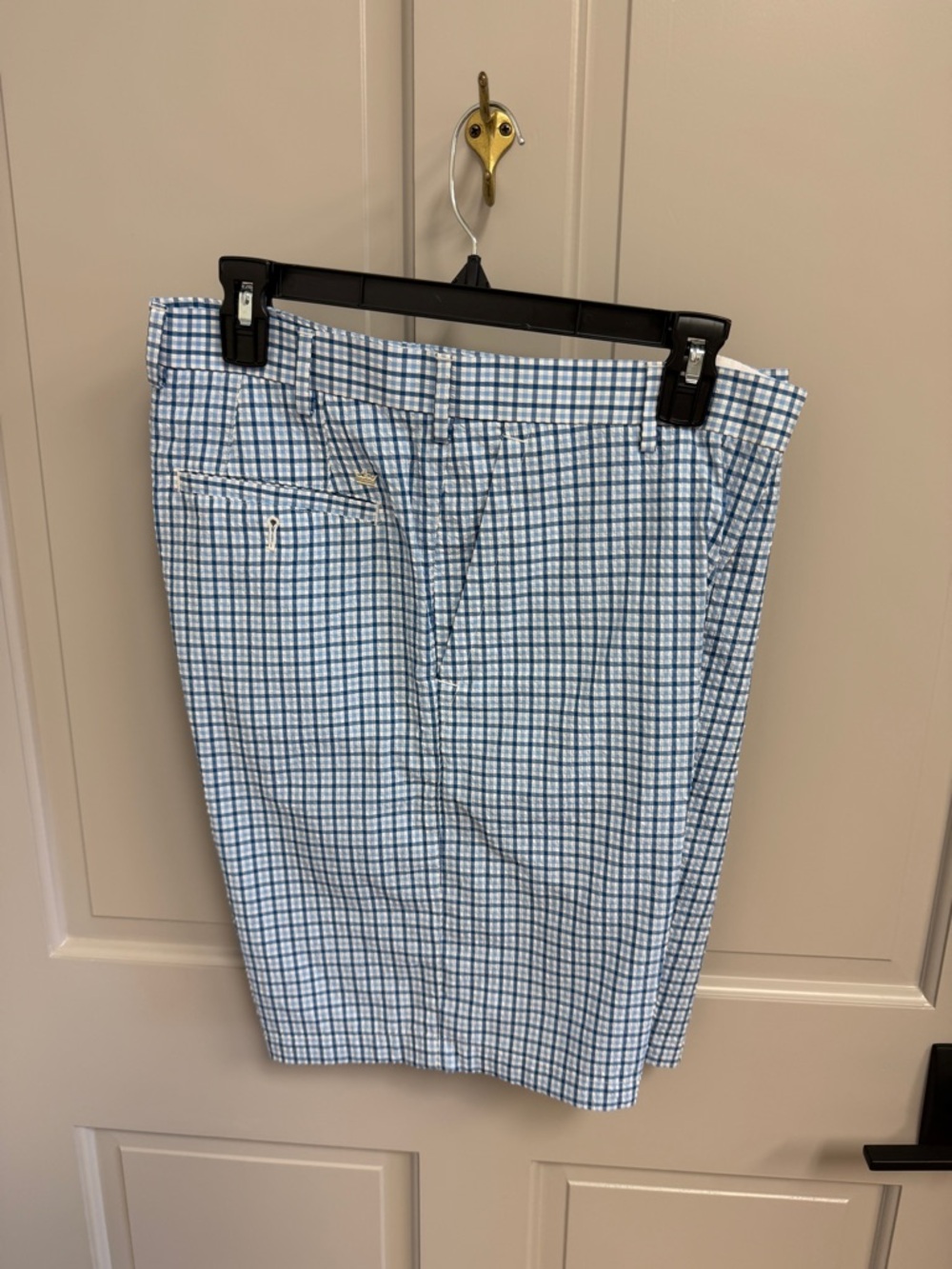 Peter Millar Light Blue and White Checked Flat Front Men’s Shorts